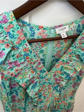 J. Crew Mint Floral Midi Dress with Pink & Coral Accents